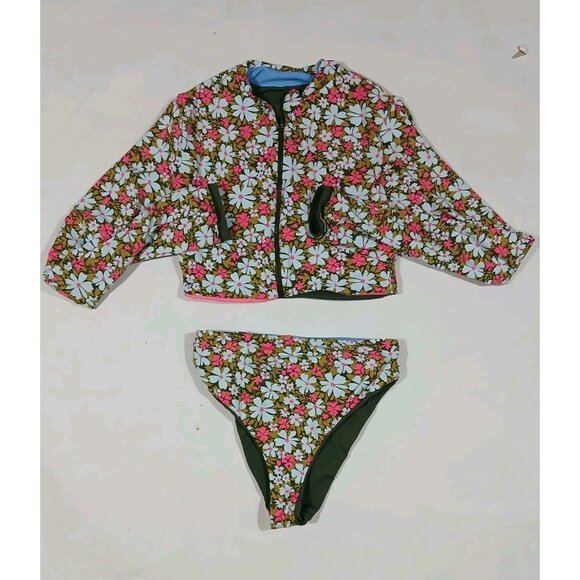 Maaji Crocodile Reversible Crop Cover-Up Jacket Bottoms Est Size XS Floral - Picture 1 of 12